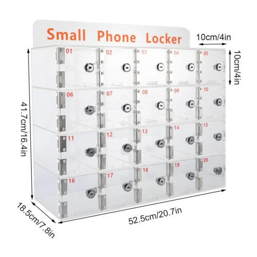 Keys Storage w/ Acrylic Slots Cellphone Phone 20 Box Locker Thickened Clear Cell