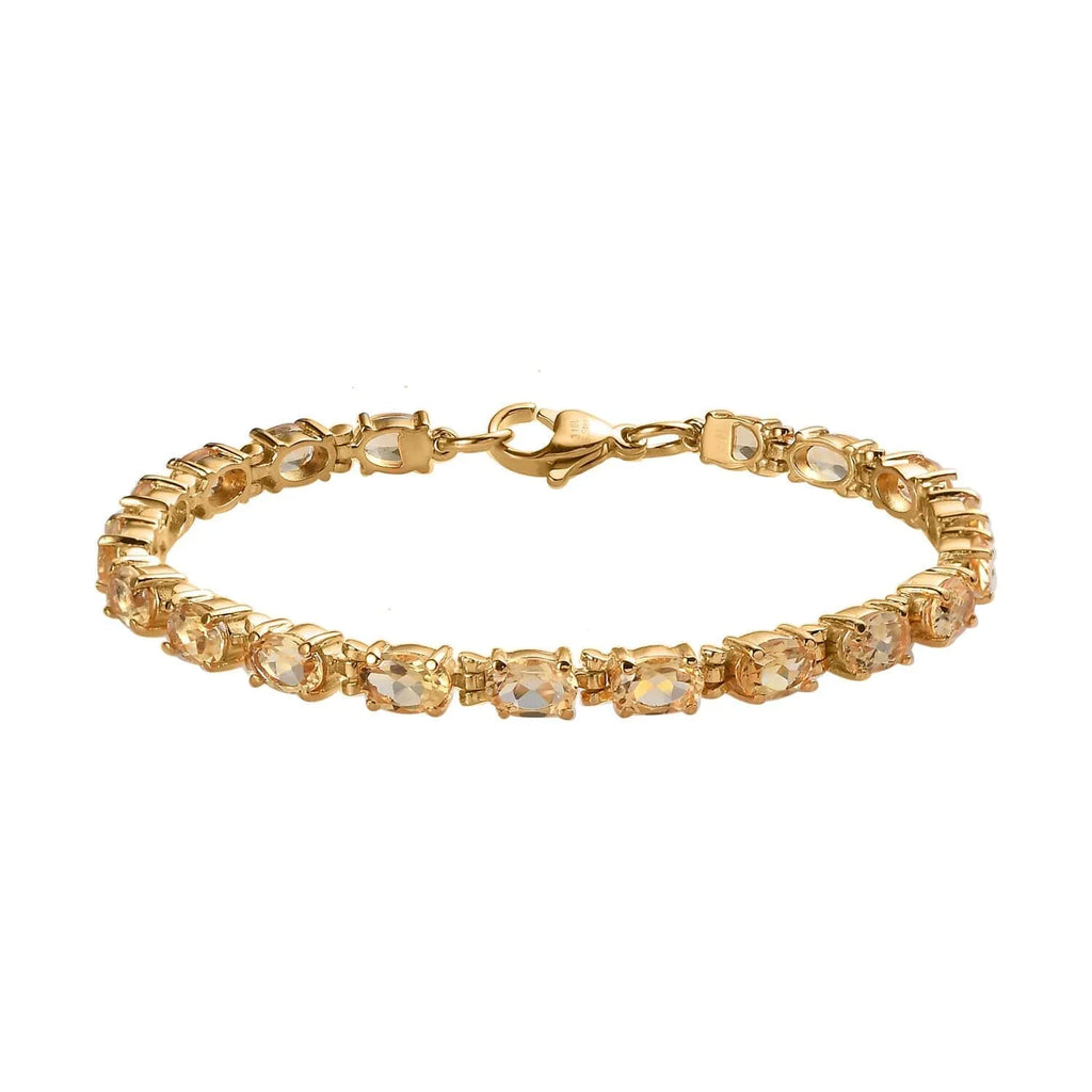 Shop Size Citrine Ct Women Ion 7.38 Birthday Gold Steel Oval for Jewelry Bracelet 7.25" LC Yellow Plated Gifts Stainless