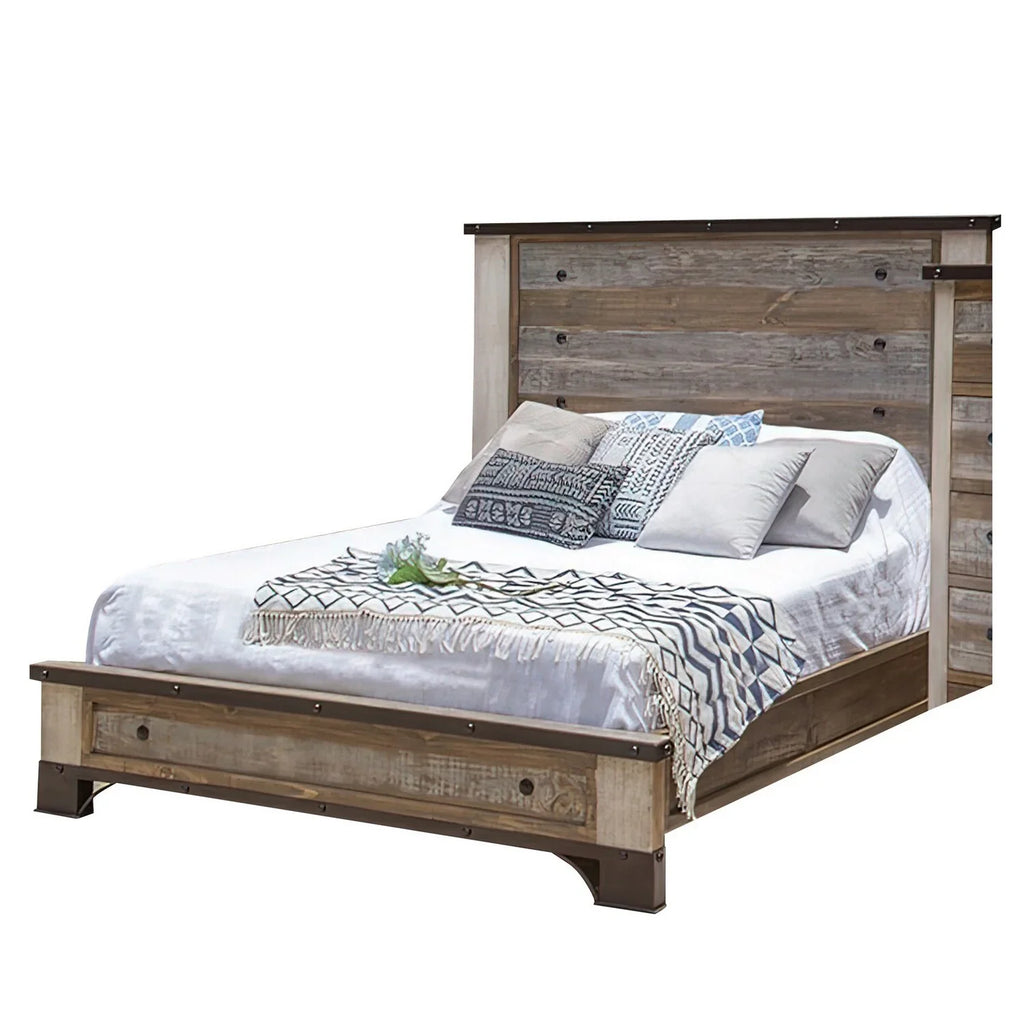 Wood Size Nailheads, King Multicolor Round Black Brown Benjara Distressed Fena Bed,