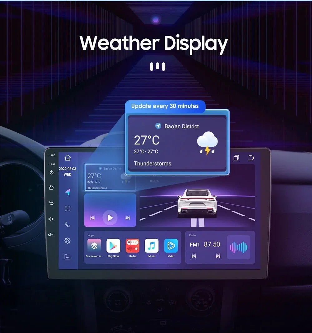 2Din 8Core 10'' Android QLED Nav Weather DSP GPS Radio Stereo Car CarPlay 4+32GB