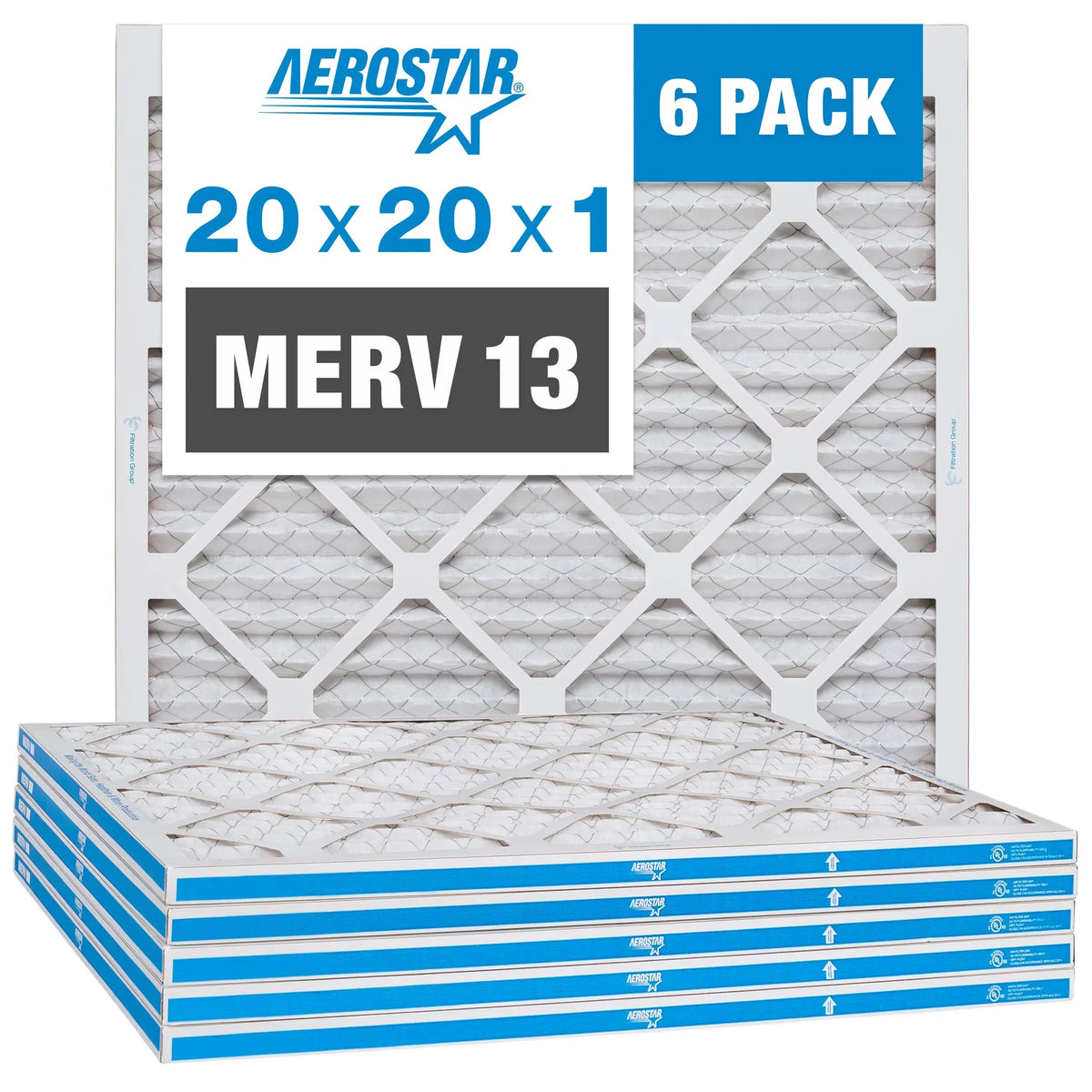 Filter, FIlter Air of MERV 13, Box 6 20x20x1, 20x20x1 Aerostar