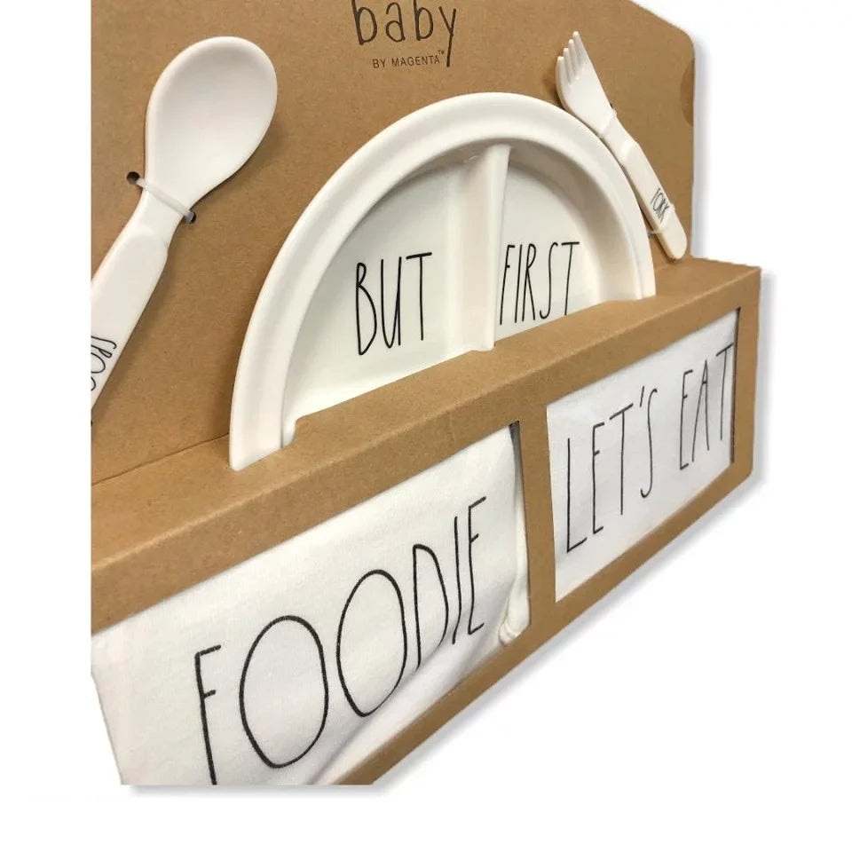 Rae Foodie Piece Dunn Utensils Plate Bodysuit Months) Baby Bib Set: Gift 5 (0-3