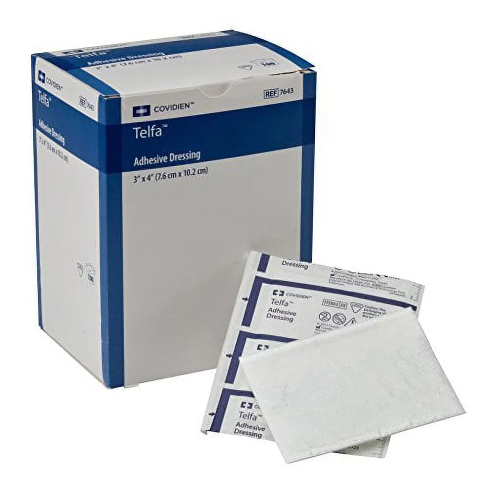 Sterile (Pack 7643 4" Covidien of x 1's Peel-Back 100) Package, Dressing, in Telfa Adhesive 3"