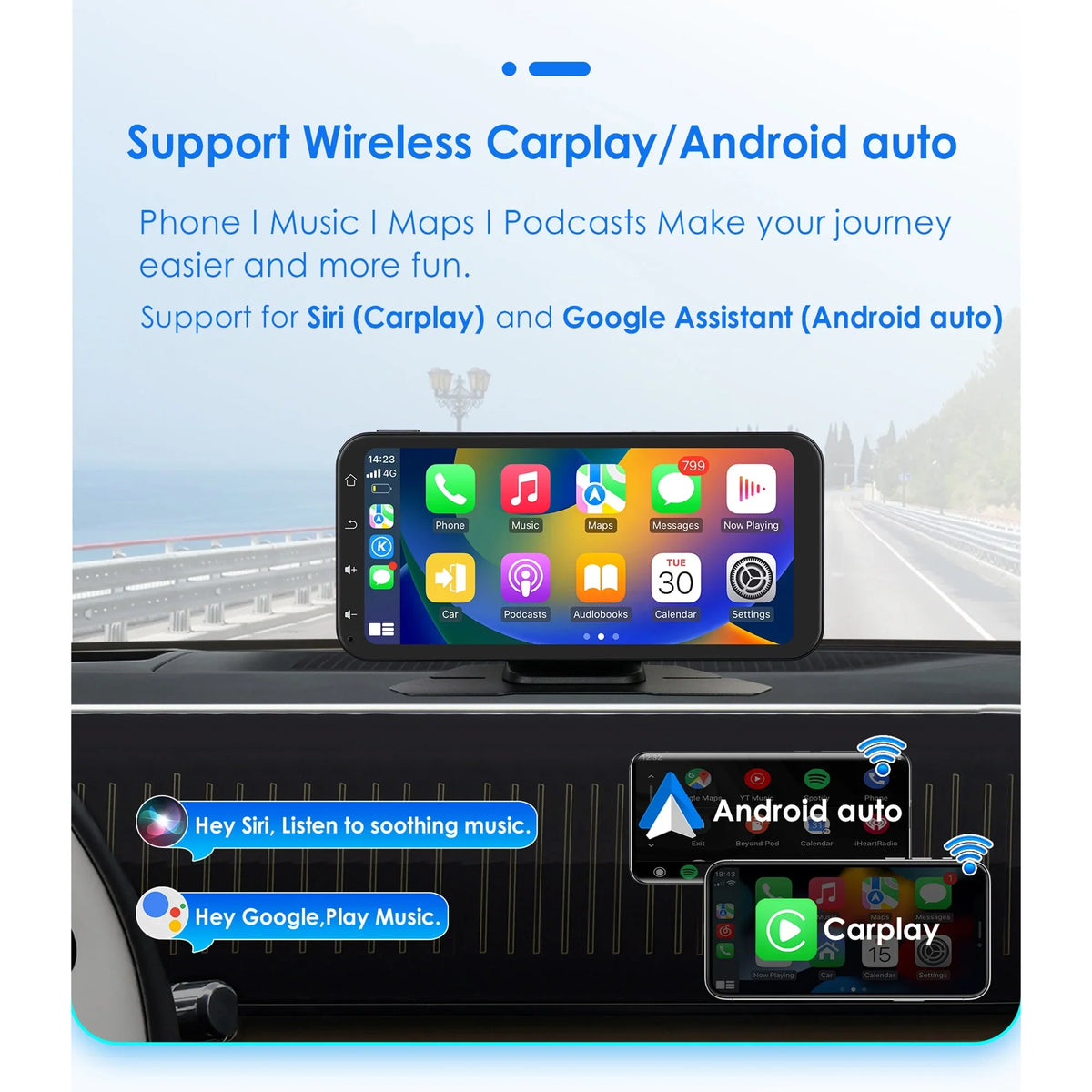 Audio Support Radio Apple 6.25" Wireless Ossuret With Car Stereo Camera Navigation Android Carplay Bluetooth Adjustable Receiver Touchscreen Backup Auto 360° GPS