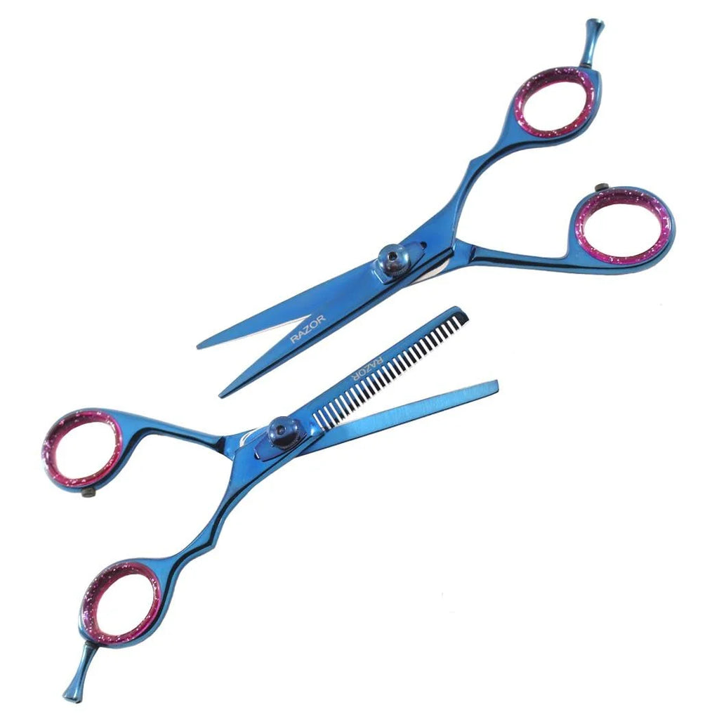 Blue Hair Edge Set Defender 2-piece Razor Professional Cutting Scissors