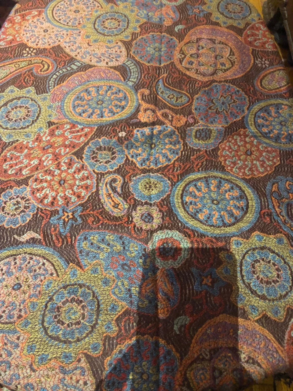 Paisley Brocade Brown Orange Scarf Vintage Wrap Pashmina
