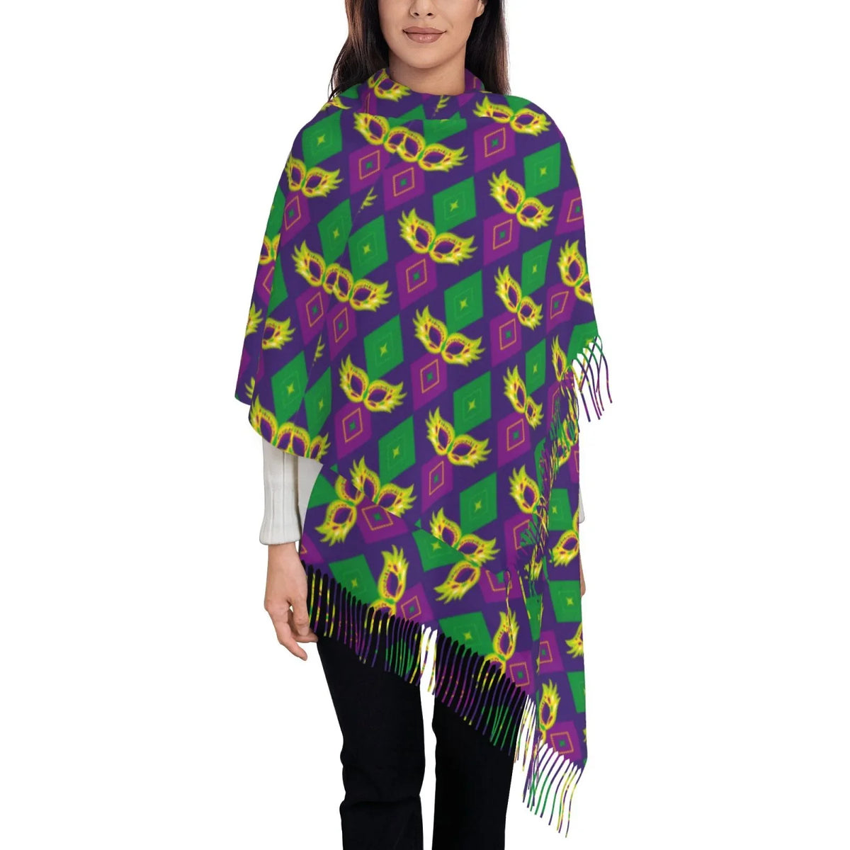 Elegant For Women Print Gras Art Soft Gifts- Mardi Bingfone Feel Cashmere Carnival3 Scarf Scarves Warm Large Winter Wrap Shawl