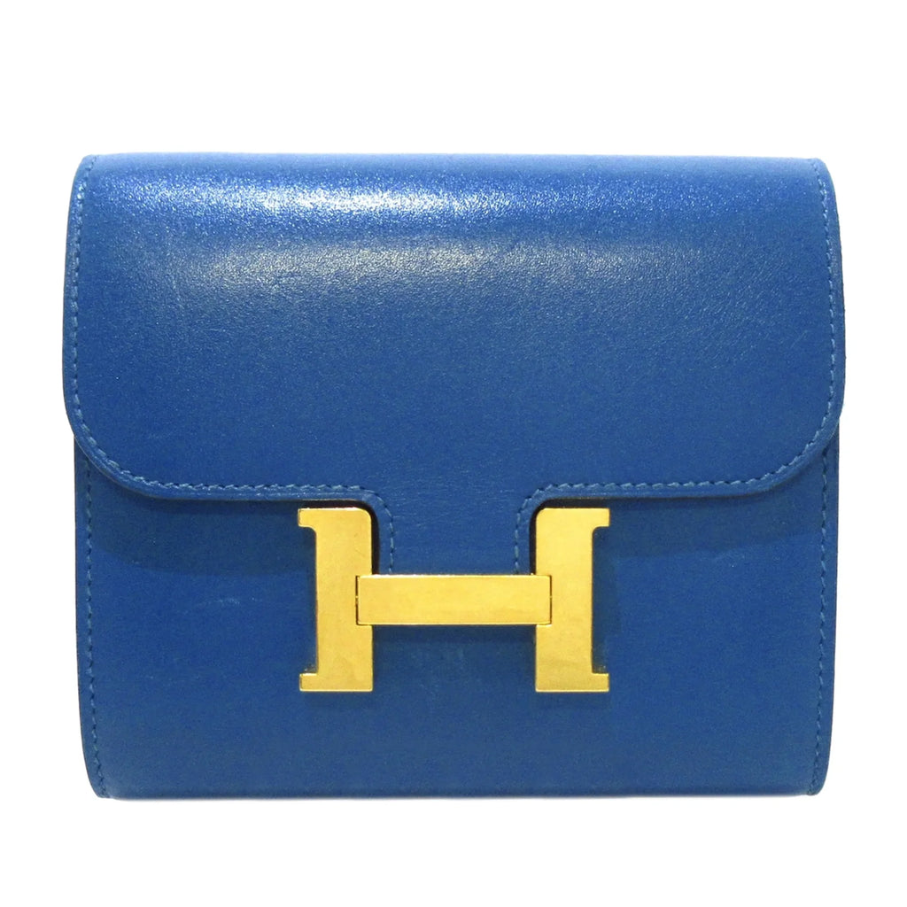 Wallet Wallets Authenticated Pre-Owned Small Constance (Good) Unisex Calf Hermès Leather Compact Blue