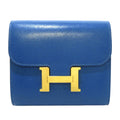 Wallet Wallets Authenticated Pre-Owned Small Constance (Good) Unisex Calf Hermès Leather Compact Blue