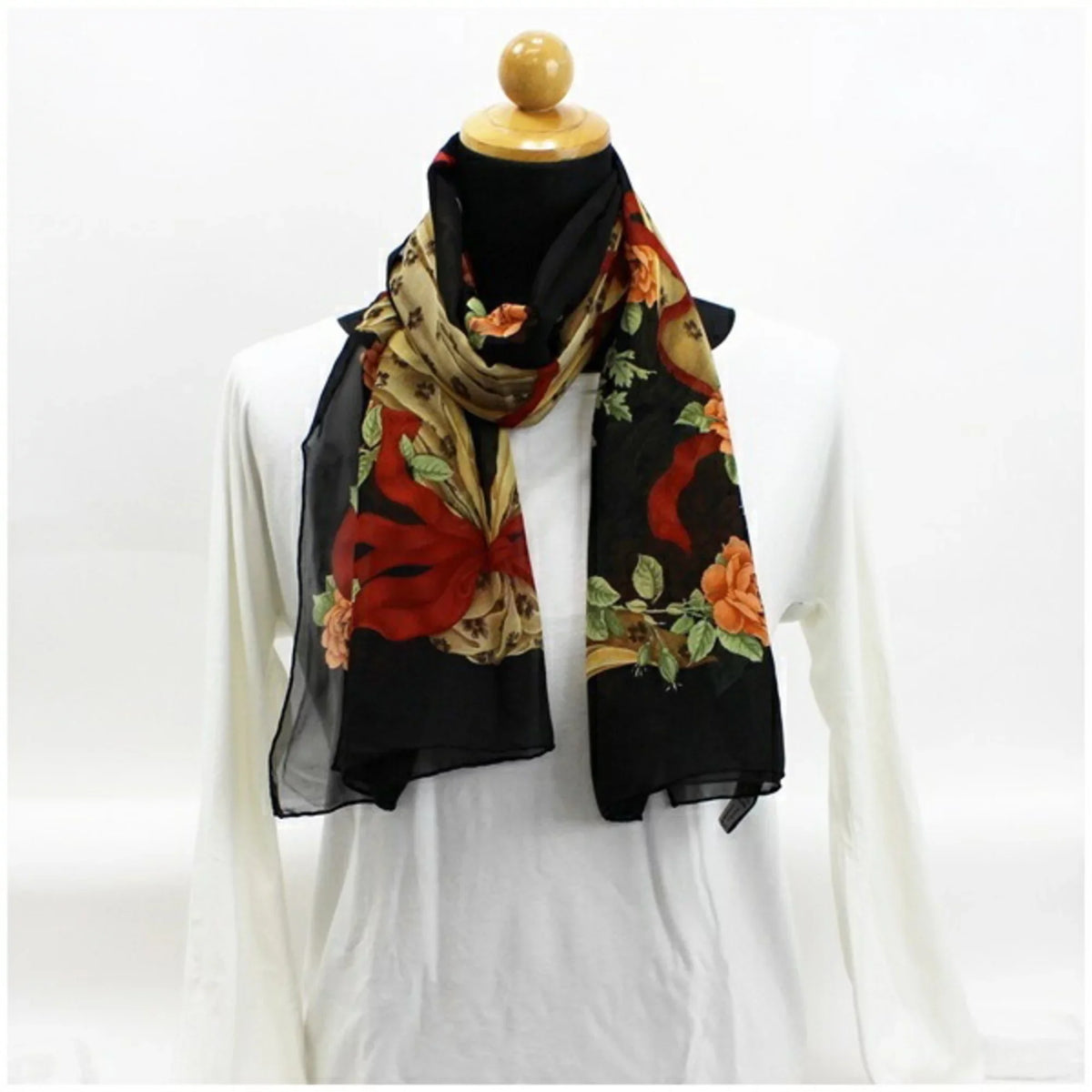stole black Pre-Owned FERRAGAMO ribbon SALVATORE ladies rectangle muffler paper Salvatore Ferragamo pattern New) scarf (Like silk