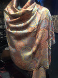 Paisley Brocade Brown Orange Scarf Vintage Wrap Pashmina