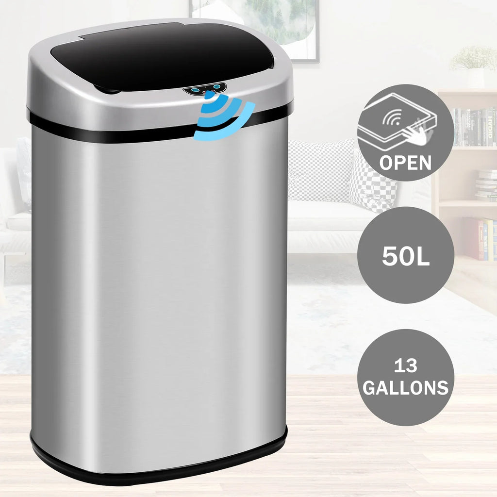 Automatic Trash Gallon Waste Steel Lid, Stainless with Motion Home, Mute 13 Office Garbage Designed Can Anti-Fingerprint Can Kitchen for with NiamVelo Sensor, Silver Bin & Touch-Free