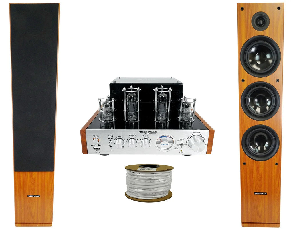Bluetooth Rockville Tube WD Receiver Amplifier/Home Tower (2) + Speakers BluTube
