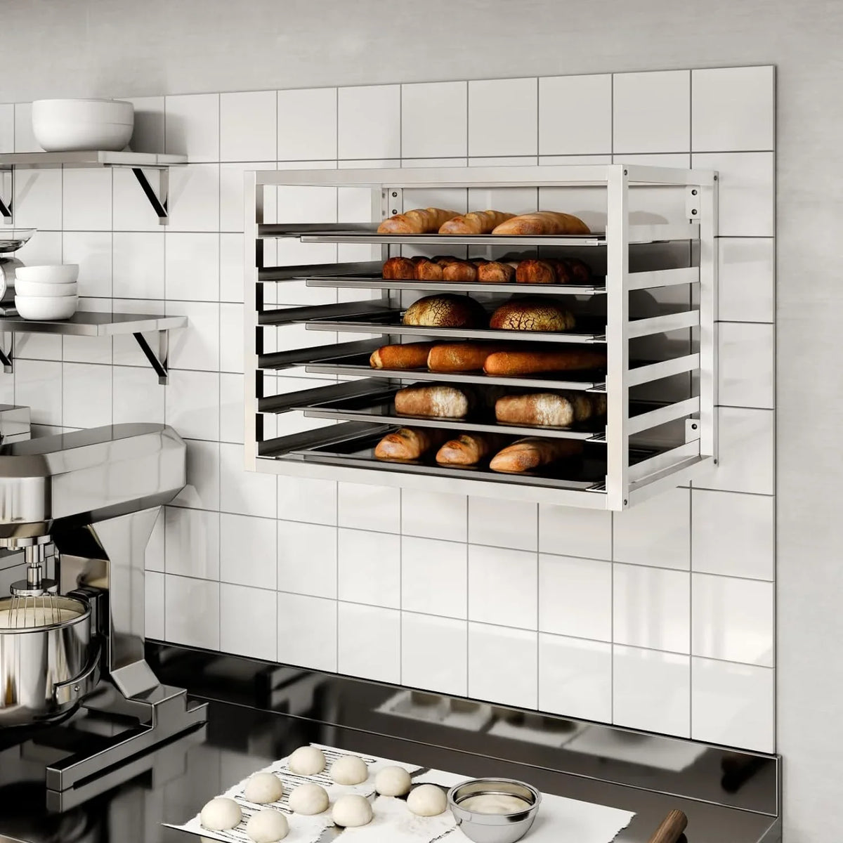 Full-Size 6 Pans. Wall x Pan Sheet/Bun x - Rack 18" Mounted 21". Fits Sheet 28"