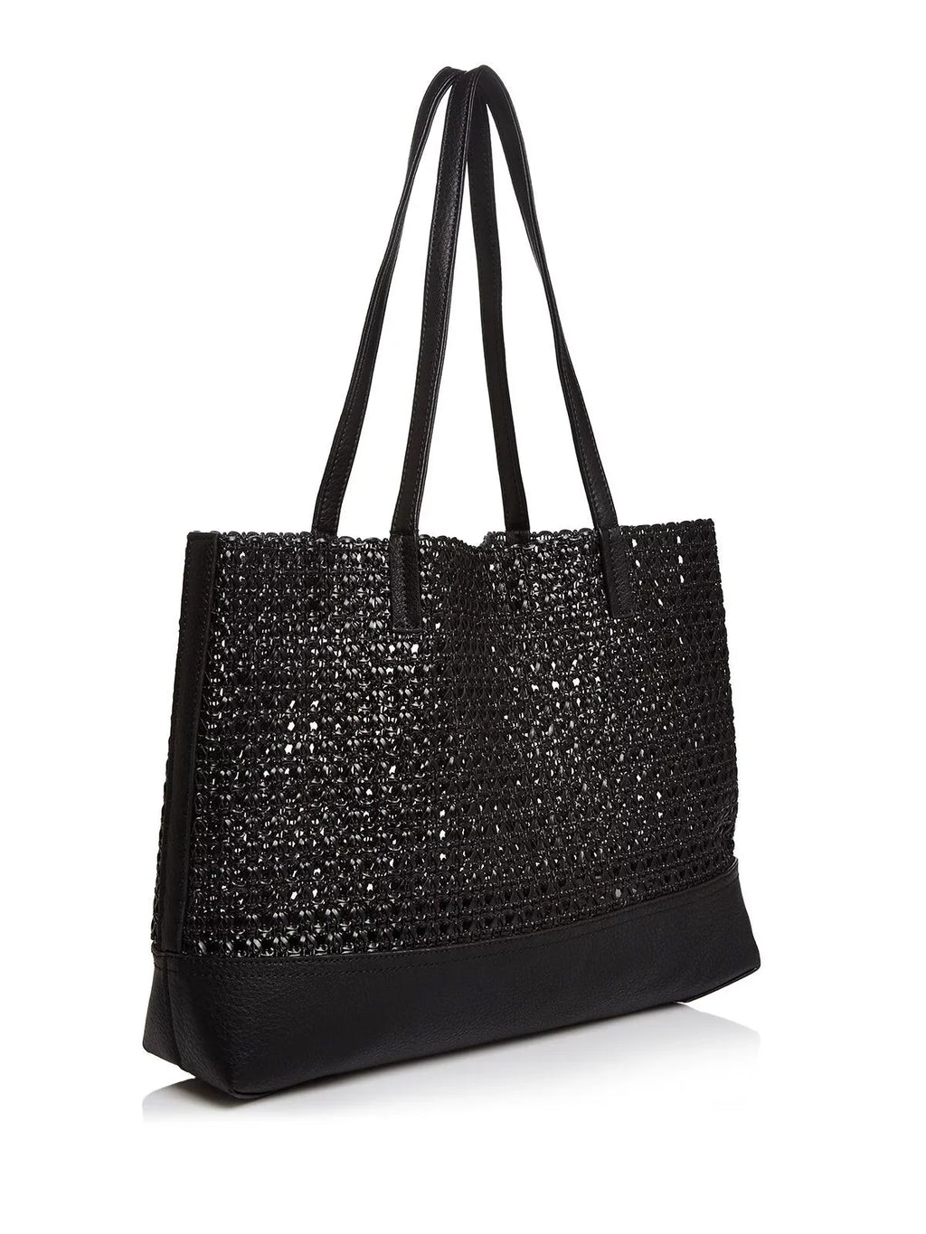Strap Black Purse Flat Woven Tote Women's Double AQUA Handbag