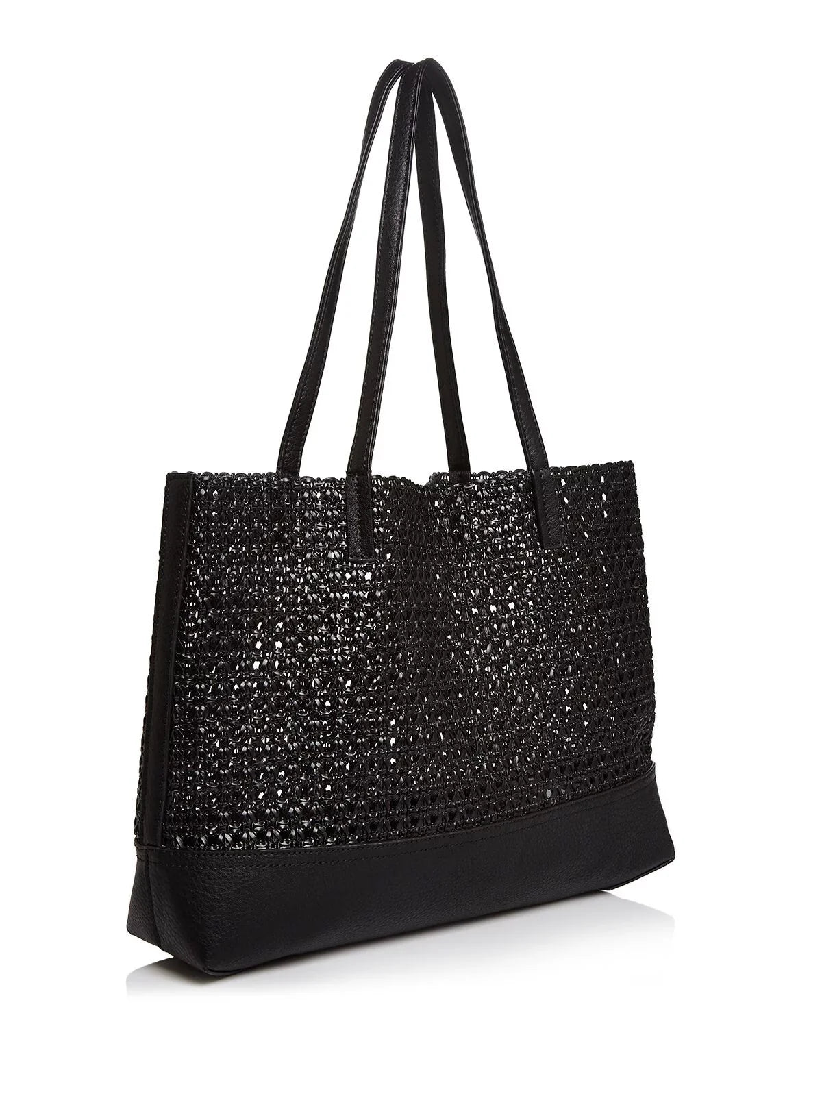 Strap Black Purse Flat Woven Tote Women's Double AQUA Handbag