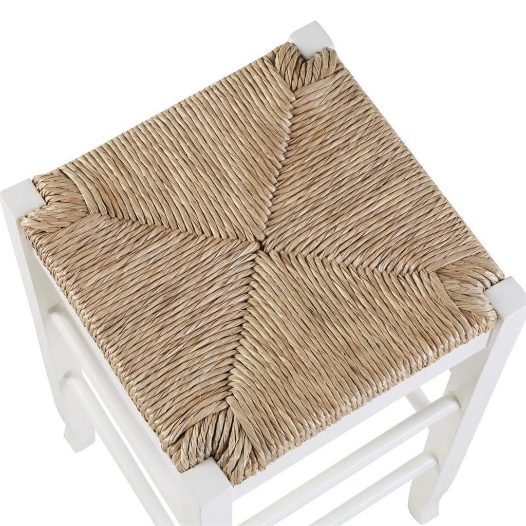 29" White Square Stool Square Rush in of Home Set 2 Stationary - Bar