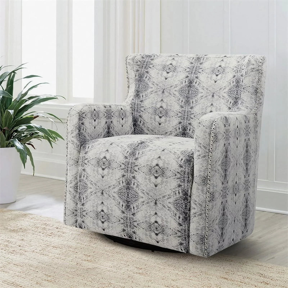 Swivel Lexicon White Contemporary Chenille in 30" Off Geometric Chair Lonita