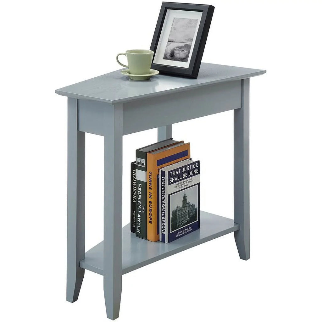Wedge MDF Table End Pemberly Wood in Shelf Bottom with Gray Transitional Row