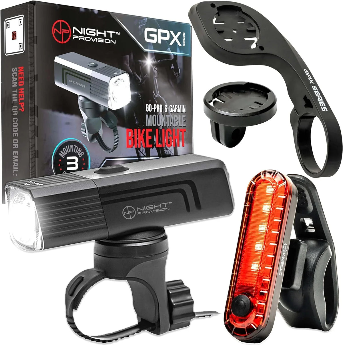 Garmin/Go-Pro Bike Rechargeable Bicycle [New Back Compatible Mounts Lights Light with GPX-950 Front 2023] and USB-C
