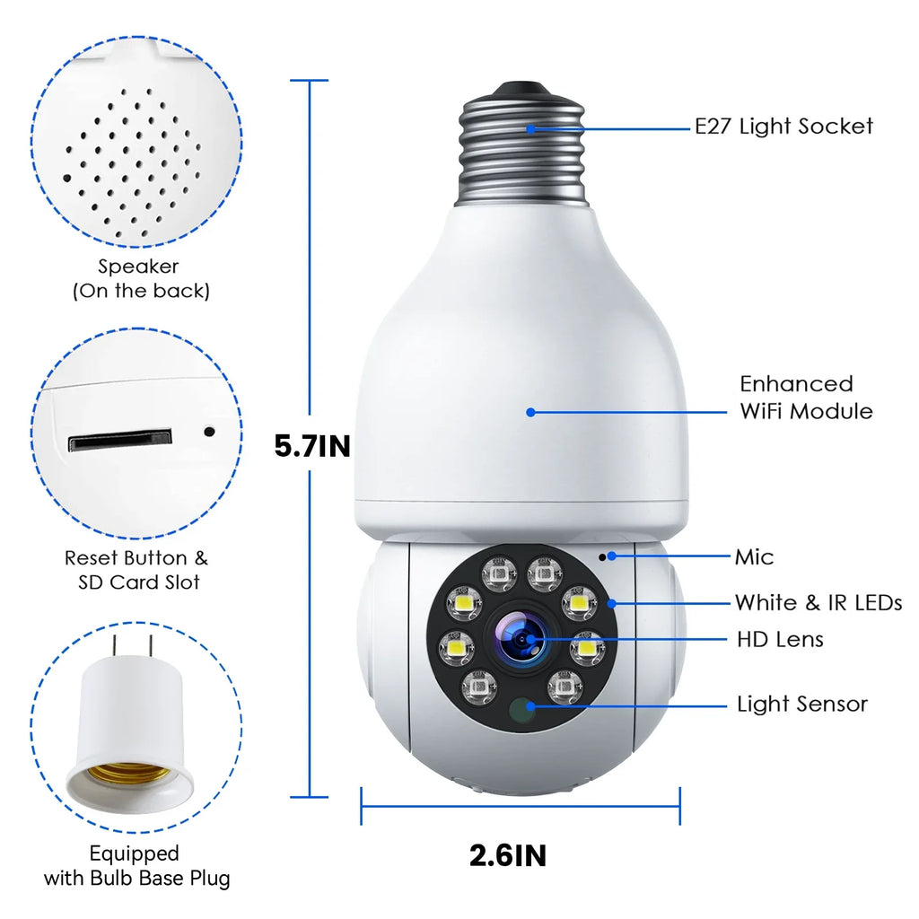 2-Way Bulb E27 Audio with Light Motion Color WiFi Camera TOGUARD Dome Wireless Security (4PCS) Vision Night Camera 2.4G 1080P Remote Access IP Outdoor, Detection 360° Camera