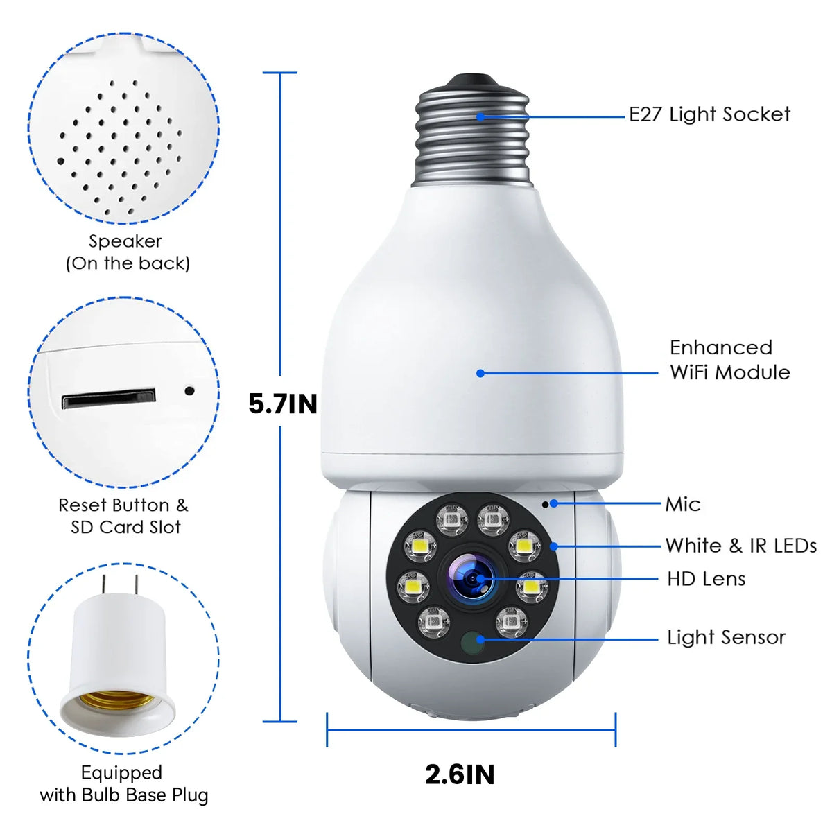 2-Way Bulb E27 Audio with Light Motion Color WiFi Camera TOGUARD Dome Wireless Security (4PCS) Vision Night Camera 2.4G 1080P Remote Access IP Outdoor, Detection 360° Camera
