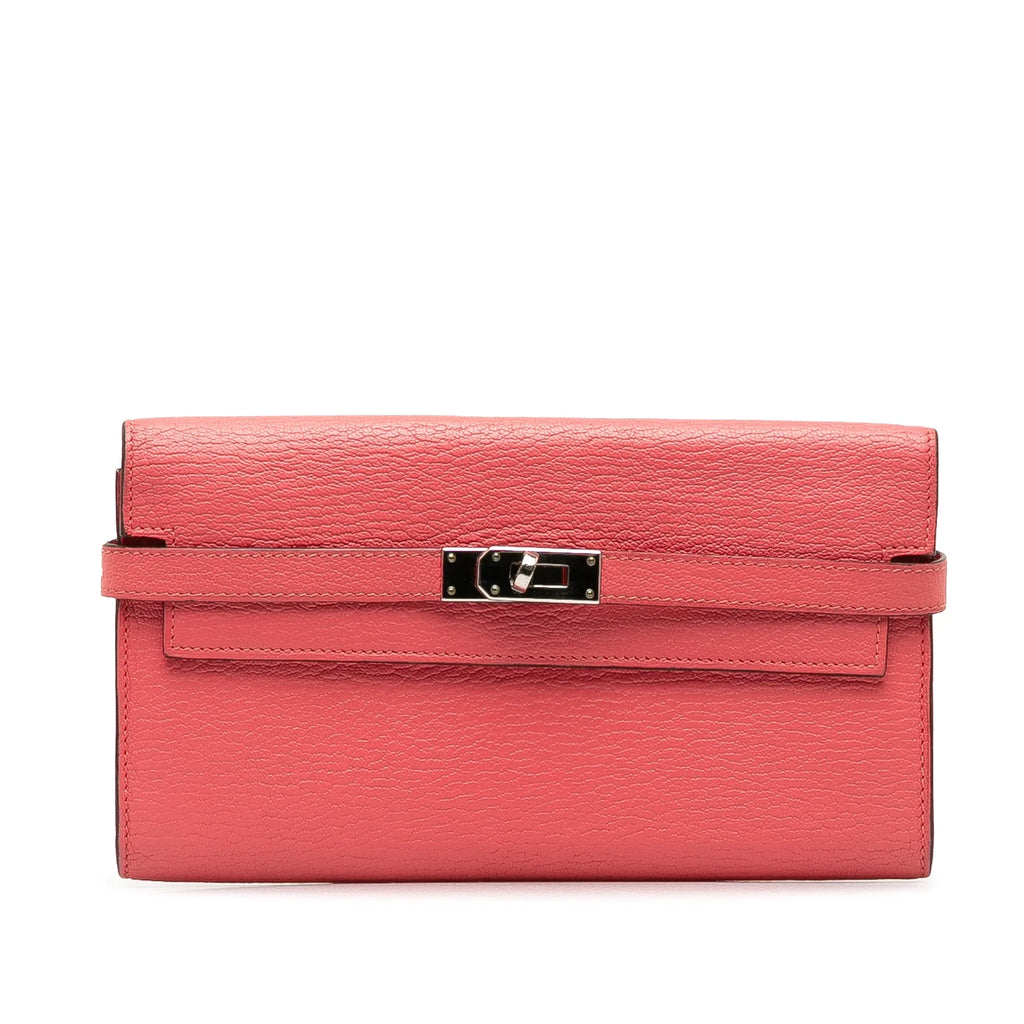 Kelly Wallet Leather Classic Pink (Good) Authenticated Unisex Chevre Long Pre-Owned Calf Hermès Wallets