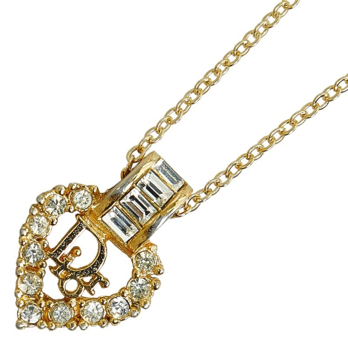 Dior Dior Heart Necklace Gold Rhinestone Pre-Owned Plated Christian (Good) Women's