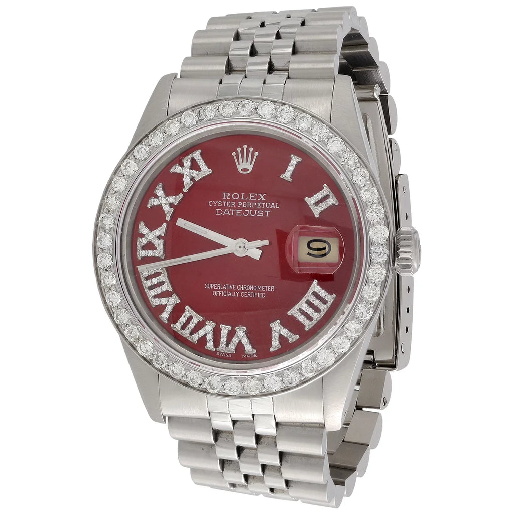 Numeral Fit CT. Red Quick DateJust Rolex Roman Dial Set 36mm 1/2 Diamond to