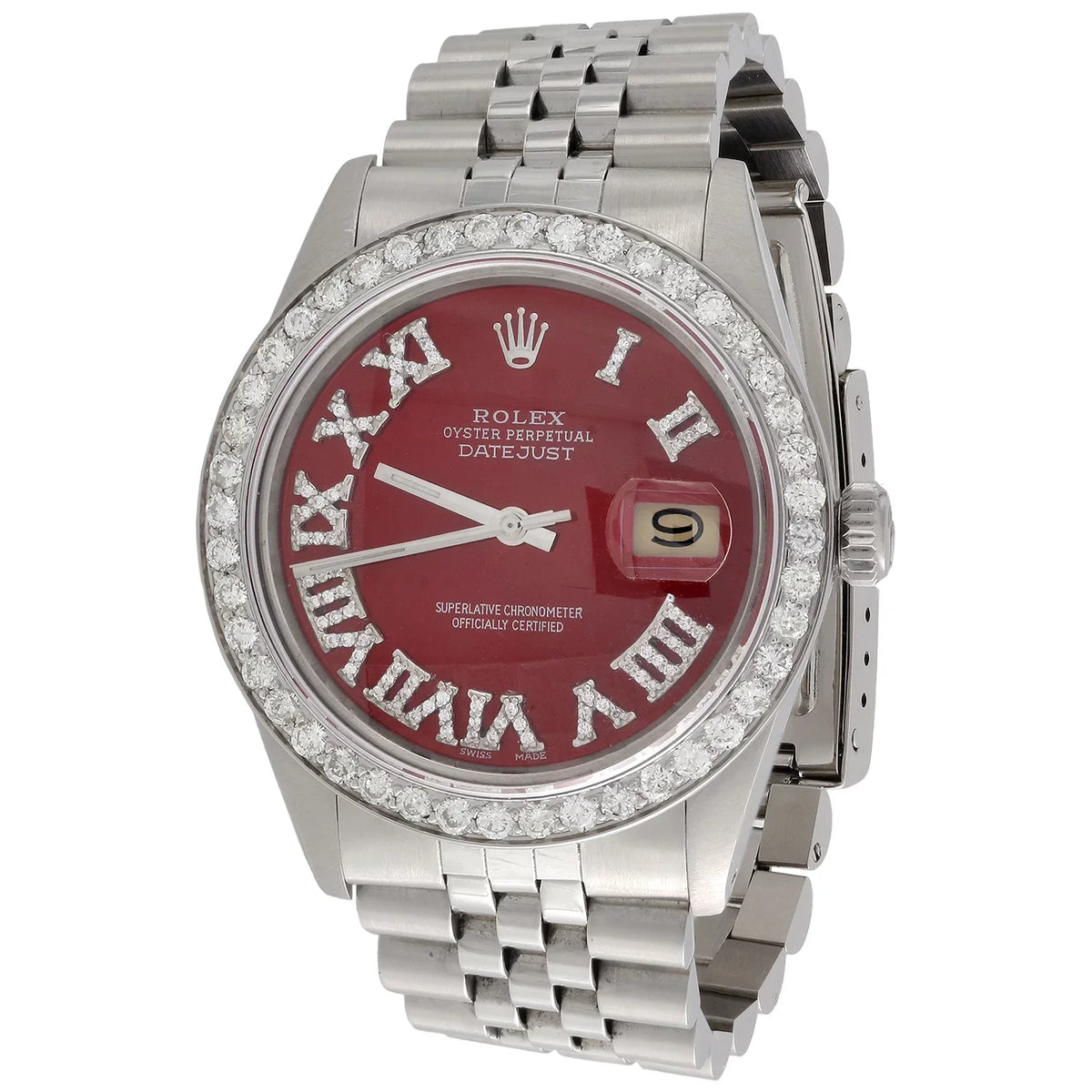 Numeral Fit CT. Red Quick DateJust Rolex Roman Dial Set 36mm 1/2 Diamond to