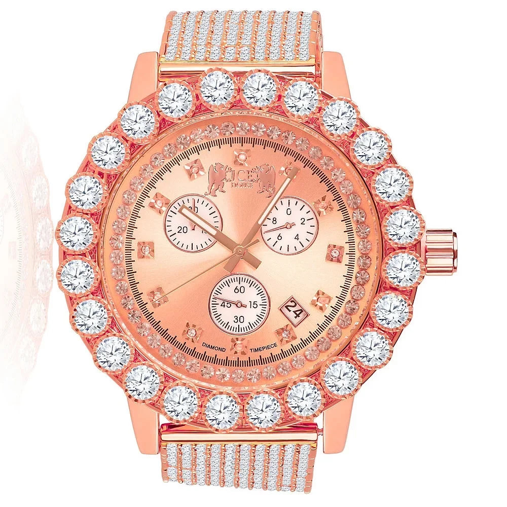 Khronos Watch Inspired Function Diamonds Gold Lab Exclusive Tone Rodeo W/Date Time Out Piece Celebrity Rose Custom Iced Jo