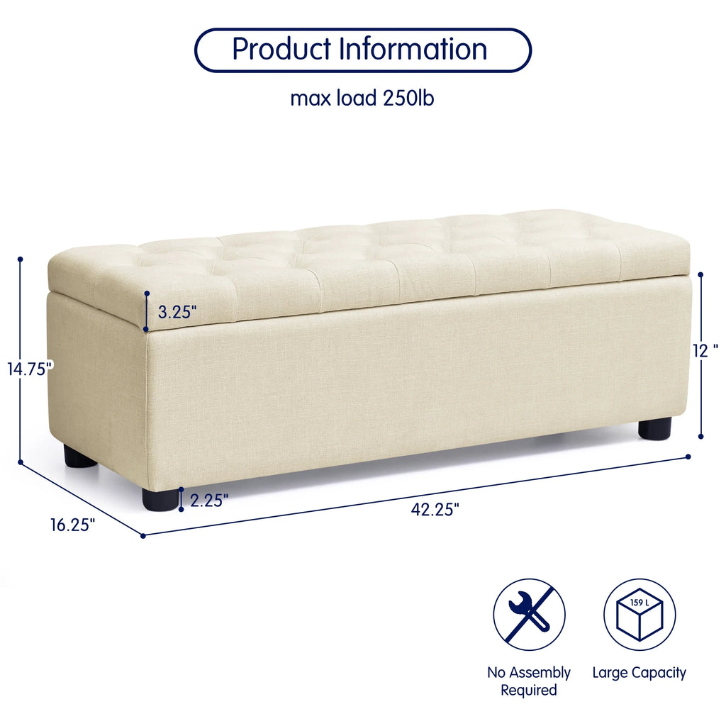 with Plastic Bench of Stool Beige Storage Linen Foot Fabric Storage with 40.5" Bed Legs Ottoman Pads, for End Sturdy Bedroom, Bench Subrtex