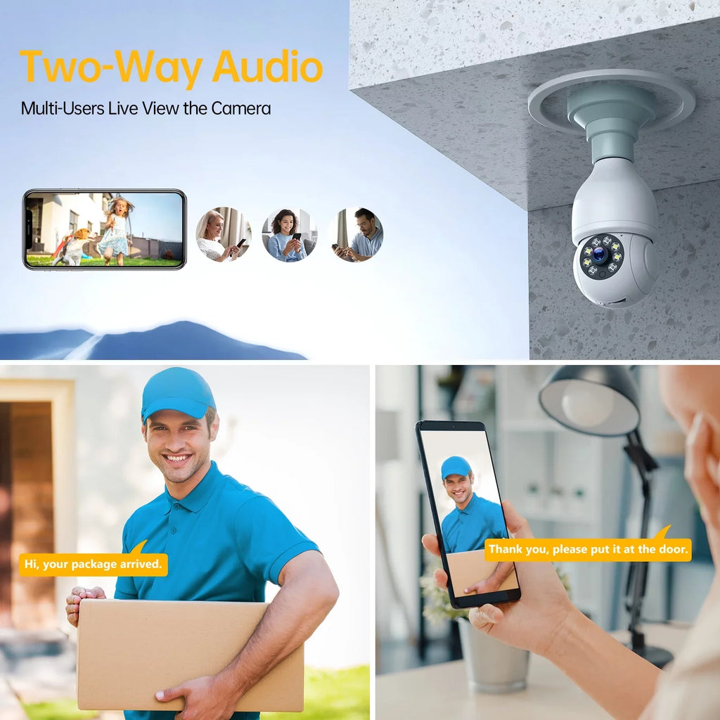 2-Way Bulb E27 Audio with Light Motion Color WiFi Camera TOGUARD Dome Wireless Security (4PCS) Vision Night Camera 2.4G 1080P Remote Access IP Outdoor, Detection 360° Camera
