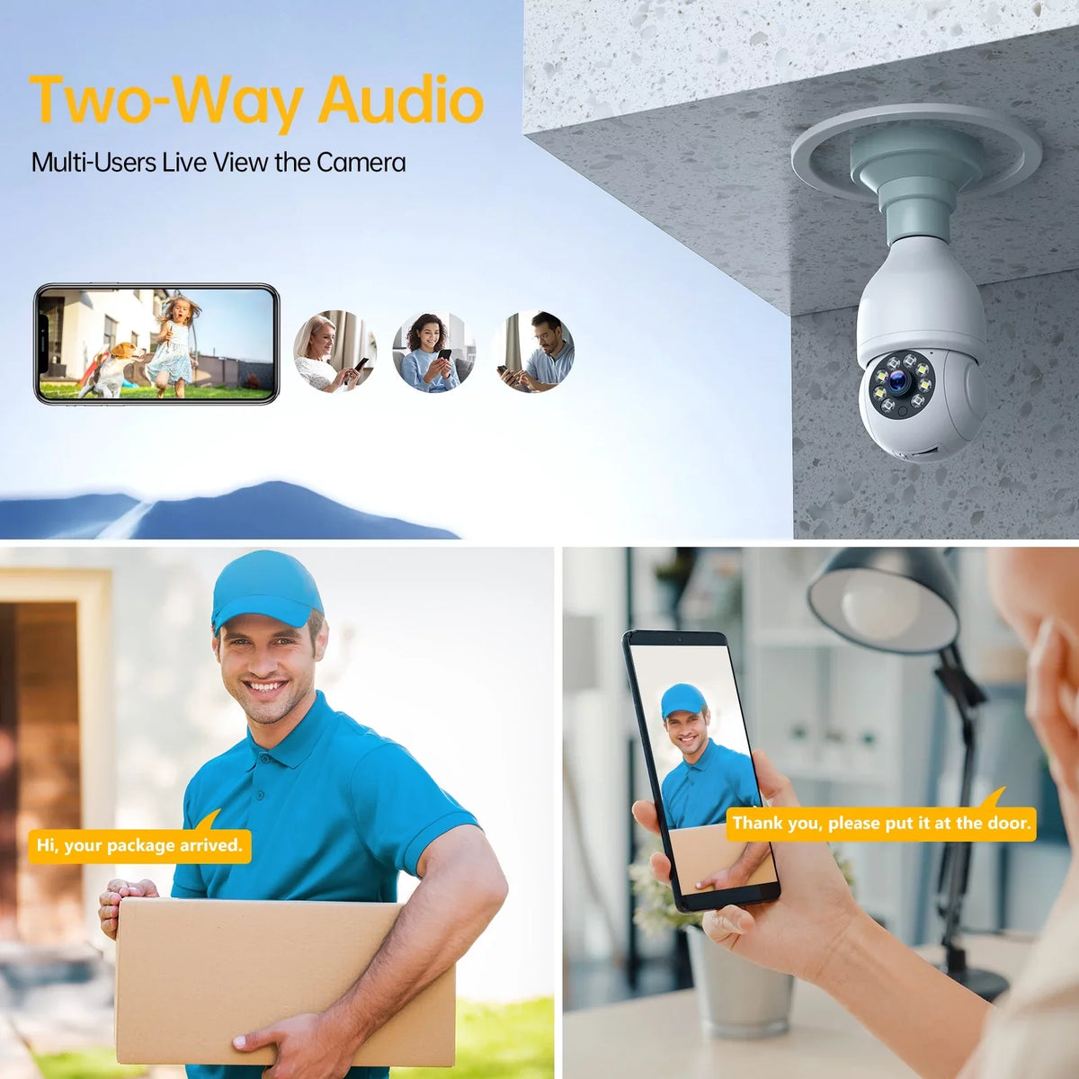 2-Way Bulb E27 Audio with Light Motion Color WiFi Camera TOGUARD Dome Wireless Security (4PCS) Vision Night Camera 2.4G 1080P Remote Access IP Outdoor, Detection 360° Camera