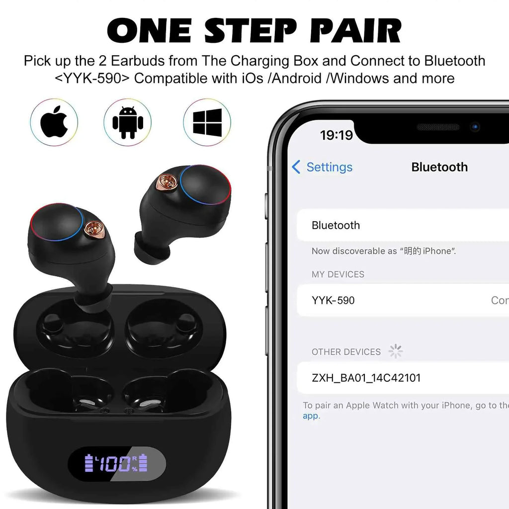'+ Bass Note Resistance, IPX5 with Connection, K10 Bluetooth Wireless 5.2 Water Connect, Charging Dual Black, Bluetooth Boost True UrbanX Earbuds Balanced, Lenovo Case, Compatible