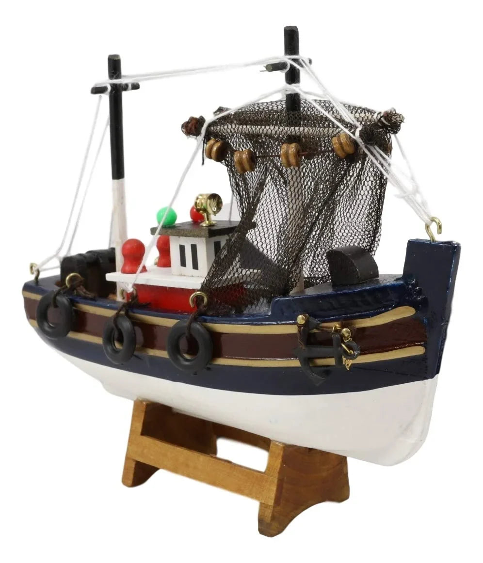 Handicraft Colorful Fishing 6.25"L Marine Boat Trawler Model Nautical Wooden