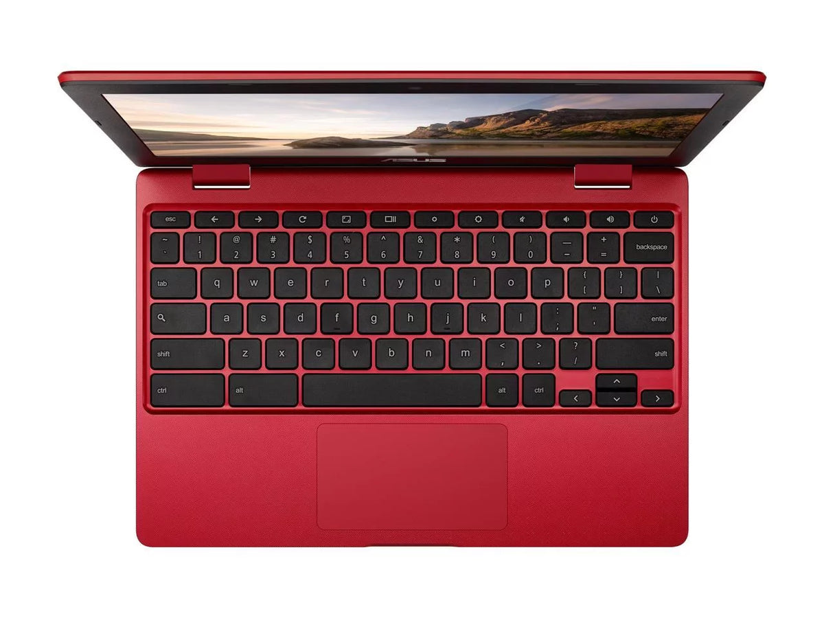 Intel ASUS Red, Chromebook 32GB 4GB Flash Storage, C223NA-DH02-RD Laptop Celeron, in RAM, 12,