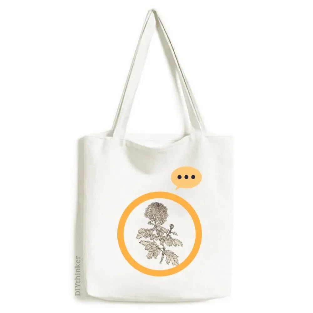 Bag Black Flower Sack White Canvas Shoulder Tote Chrysanthemum Expression