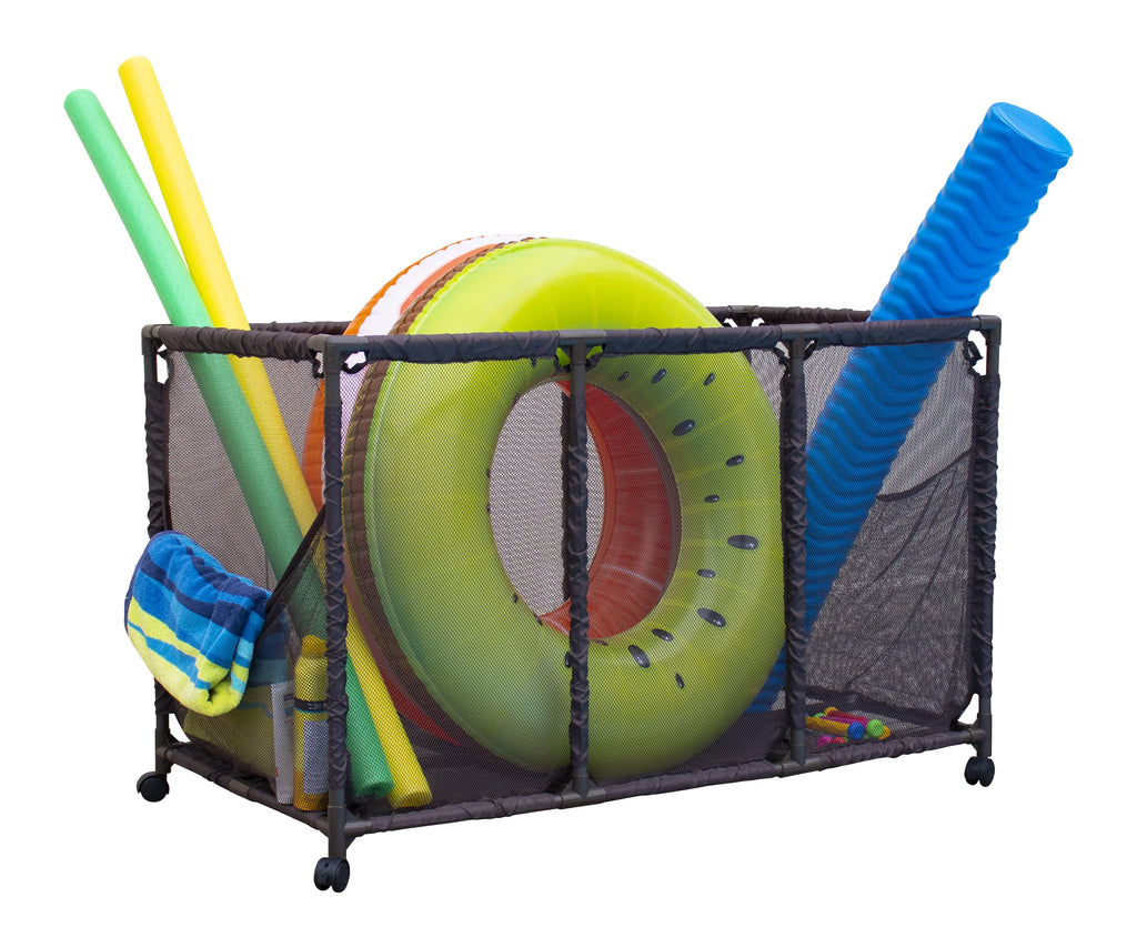 L Brown Organizer (43" Toys, Height, Storage Balls, Noodles x x Bin, Equipment 25" Mesh 563009 H), Large, and Pool Holder, W Yours Kids Essentially Floats 28" Rolling Style