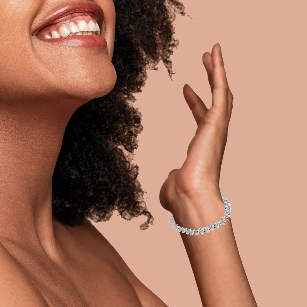 Tennis (I-J "S" Link Color, Inches Miracle-Set .925 Clarity) Sterling I3 Bracelet Size 7.25" Diamond Silver 1/4 - Cttw