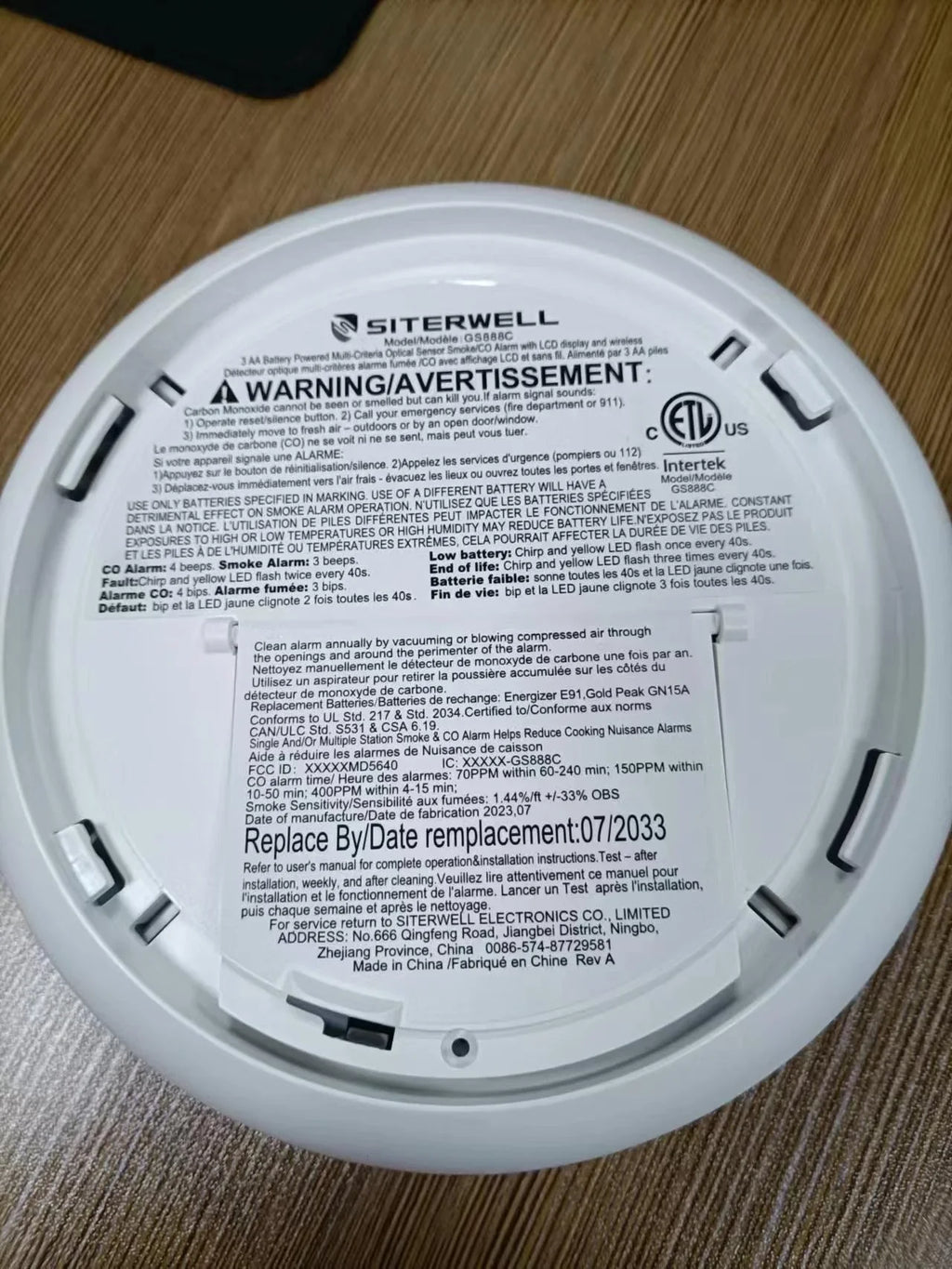 Smoke with Detector Alarm Monoxide LCD Fire 1 Interconnected in Button, Pack Wireless 1 Batteries, Detector SITERWELL AA CO and Display, with Test/Silence Carbon Detector Smoke Combo with 2 and CO 3