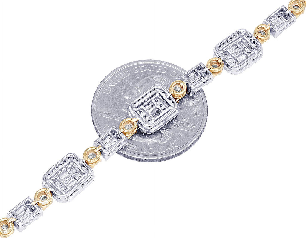 CT Baguette Cluster Diamond n 1.30 7" Set Halo Bracelet 3MM Yellow-White Gold Illusion Toni