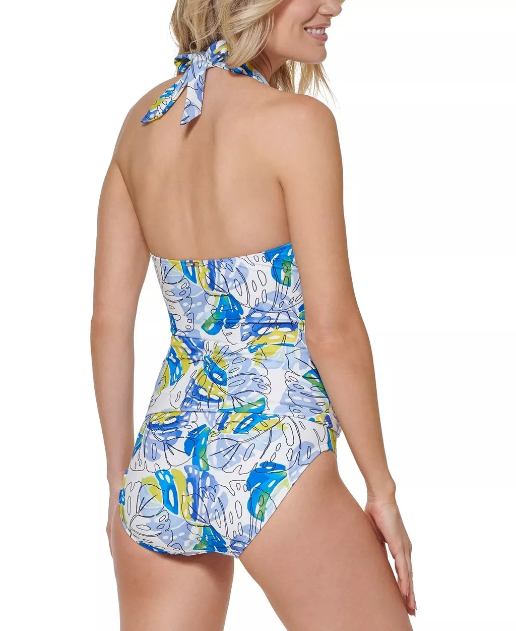 US Swim Tommy Halter Top, X-Large MULTI Tankini BLUE Hilfiger Printed