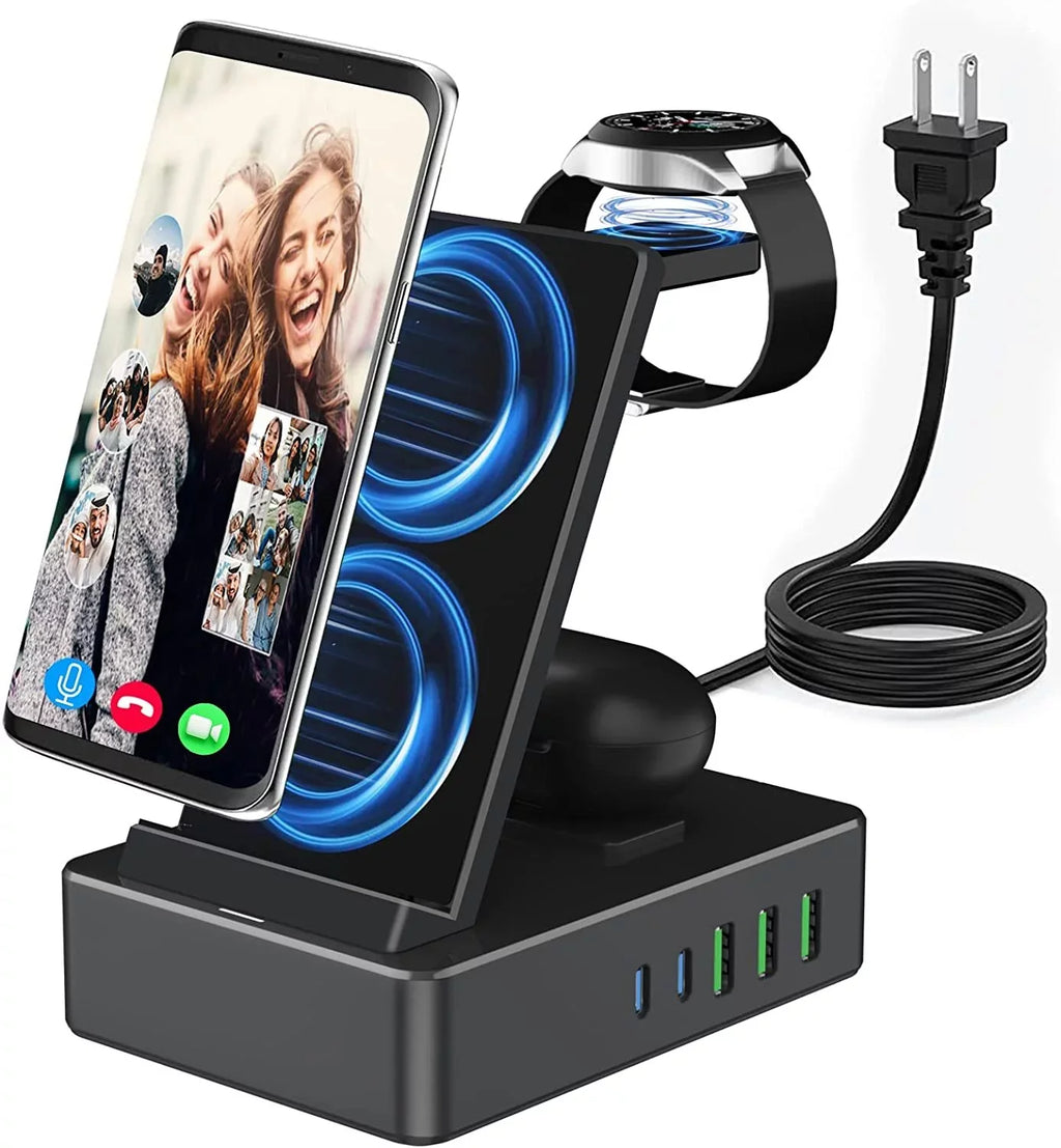 Sumsung, Fast 15W Charging Lidlife Usb 20W Charger Charging for Dock 8 100W AirPods for Port Wireless Compatible for Usb Multiple in Black with Devices, C a/ Station 1 Stand
