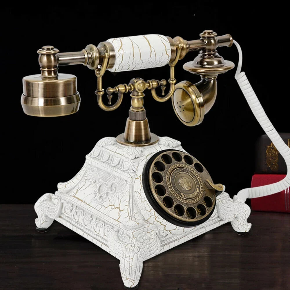 Landline Chic Desktop Elegant for Telephone Antique Telephone Wired Machine and European Home Practical Old-Fashioned Decoration Retro Dial Antique Office Resin Decoration Hotel (White) Rotary