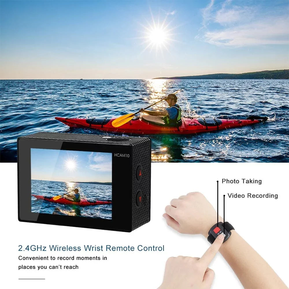 HD Waterproof Sports 4K Camera Camera Vlog Case Accessories Kit Underwater with Remote Camera with Wide Charger WiFi Lens Angle Mount for Outdoor with Video Battery Action