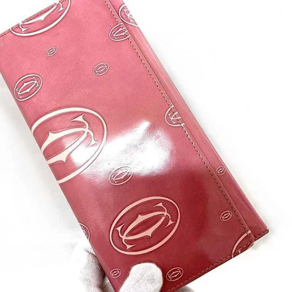 L3000951 Motif 2C Leather Cartier Pre-Owned Pink Bifold Wallet Happy (Fair) Birthday Long Ladies