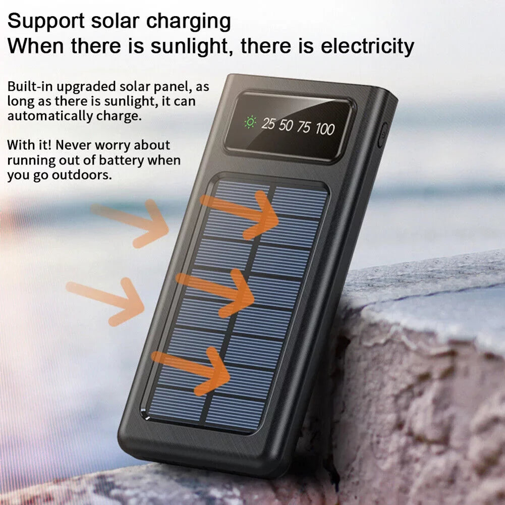 Charger 4 Power LED Flash Portable Solar W Bank Dual Cables In 20000Mah Built