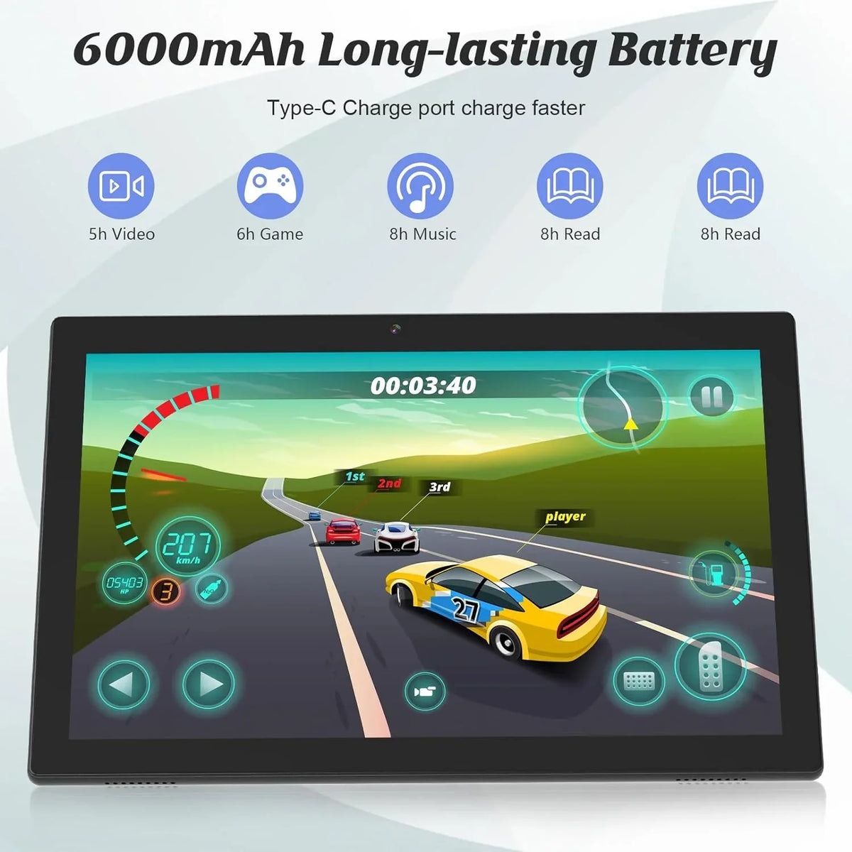Camera Tableta Battery 11 6000mAh Keyboard/Mouse/Case/Stylus/Tempered Processor, 10.1 FHD 1 4GB Newest Tab Android ROM RAM+64GB Dual in Tablet, 10" Film, PC Inch 2 Tablets, 1280*800 Quad-Core with 8MP