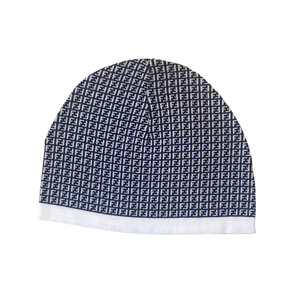 FXQ056 and Knitted Print Wool Bianco FF Beanie Fendi Nero